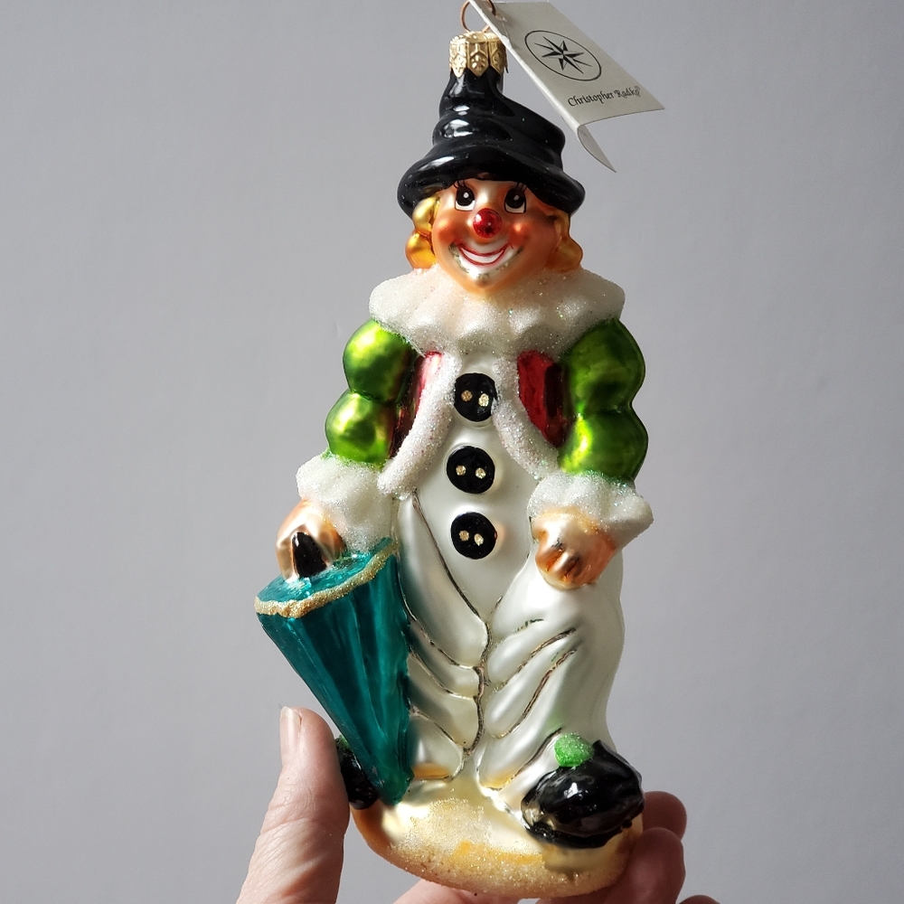 1996 Christopher Radko 8โH CHUCKLES Glass Ornament Clown Circus Umbrella w/ Tag